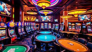 Mesin slot virtual dengan tema alam dan lampu gemerlap yang menarik